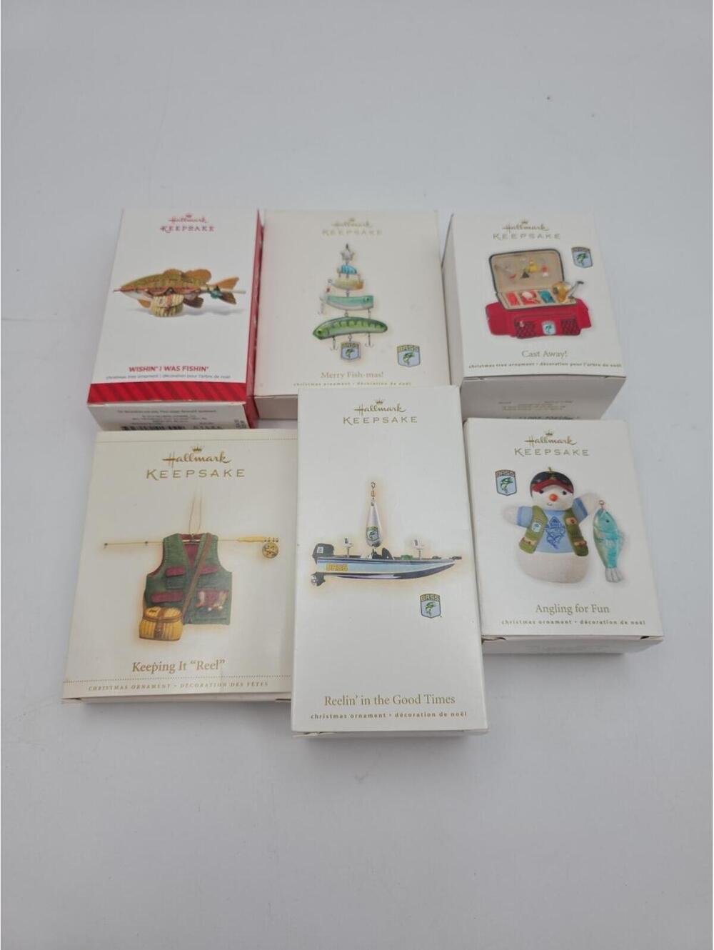 Lot Of 6 Hallmark BASS Fishing Holiday Ornaments